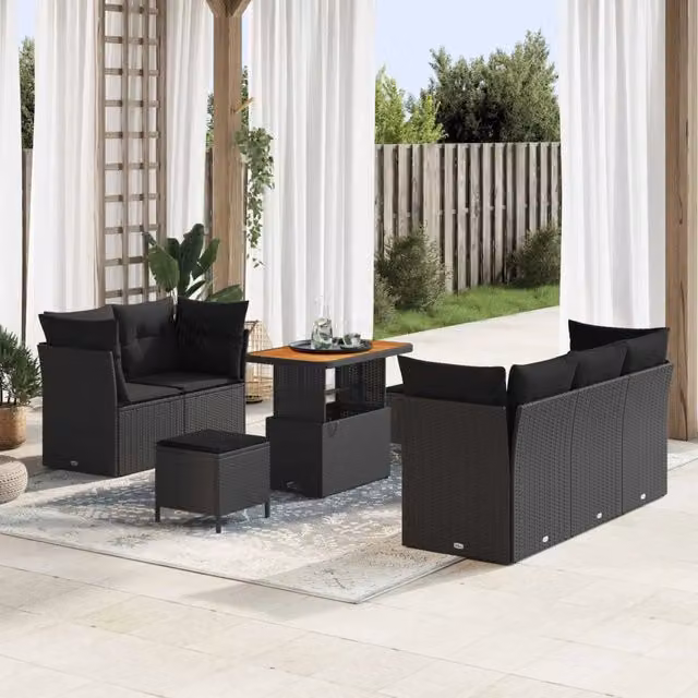 Set Divano da Giardino 8 pz Nero polyrattan 3361429