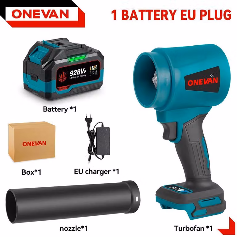 Soffiatore a batteria - Soffiatore ad aria - Soffiatore turbo - Motore brushless - Alta pressione - 4000–5999 W - 1 batteria inclusa - Braun