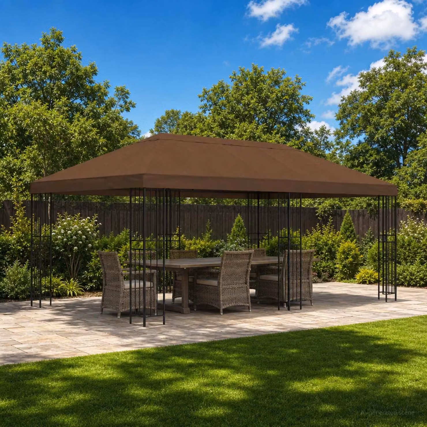 vidaXL Gazebo da giardino in acciaio e poliestere marrone e nero L: 6 m x P: 3 m