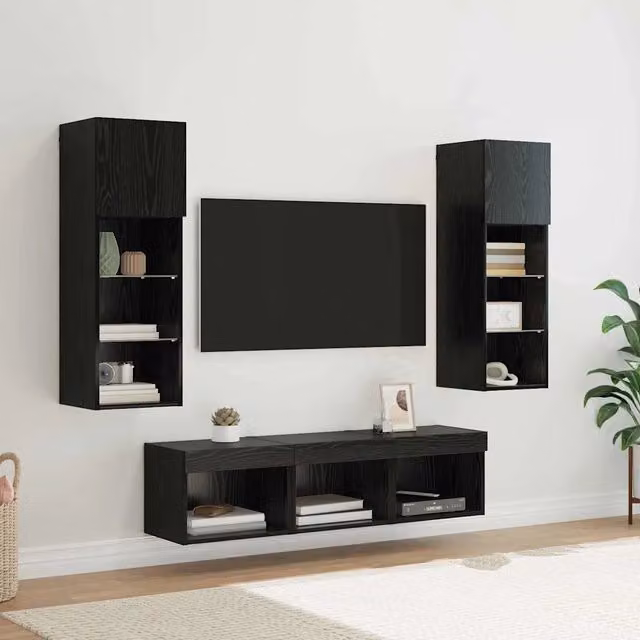 Mobile per TV a Muro 5 pz-Set di 5 Credenza per TV sospesa Rovere Nero 60 x 30 x 30 cm 222026