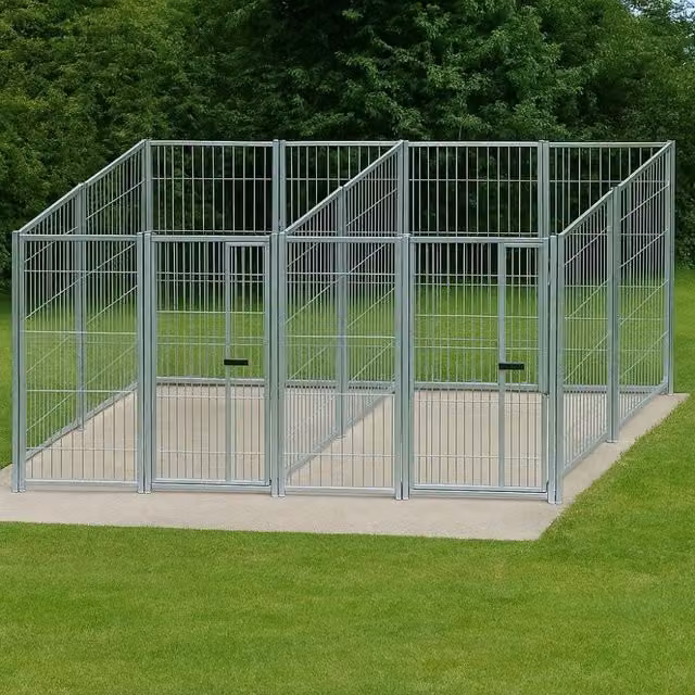 Set di 2 recinti per cani da esterno SIDERBOX in acciaio zincato a caldo, colore argento, L: 200 cm, P: 200 cm, H: 180 cm
