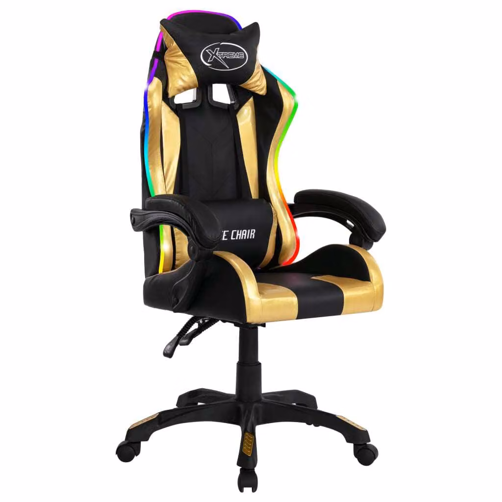 Sedia da gaming vidaXL con luci LED RGB, in Pelle finta oro e nero