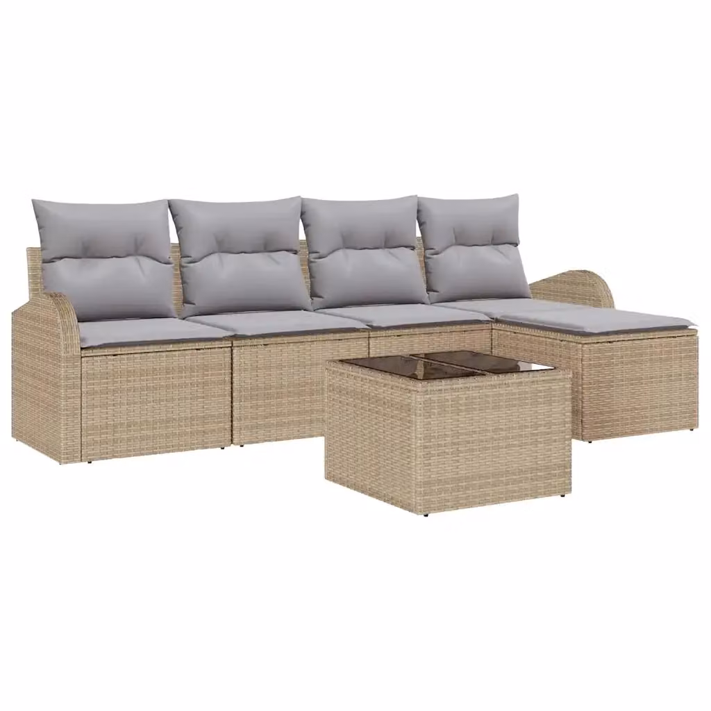 Set di divani da giardino vidaXL a forma di L con 6 pezzi, beige e grigio, in rattan e metallo con cuscini inclusi – 2