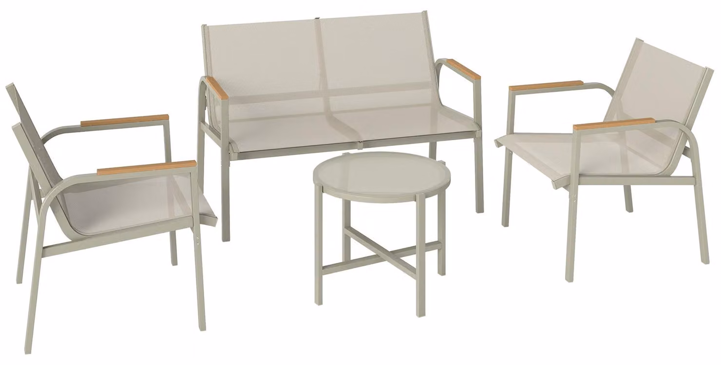 Set di mobili da giardino per 4 persone, composto da un divano e 2 sedie | Colore: verde | Dimensioni: 112,5 x 68 x 74 cm