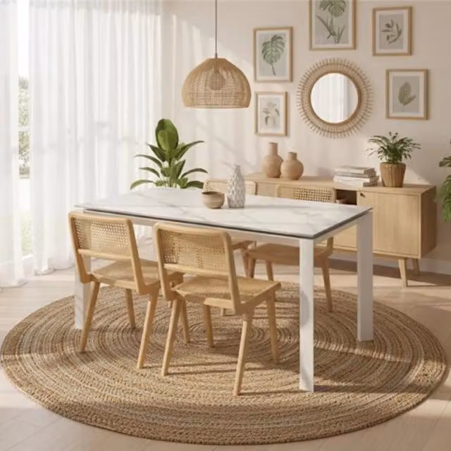 Tavolo da pranzo allungabile Linear Duzzle in ceramica effetto marmo bianco, L: 140-220 cm, P: 90 cm, H: 75 cm