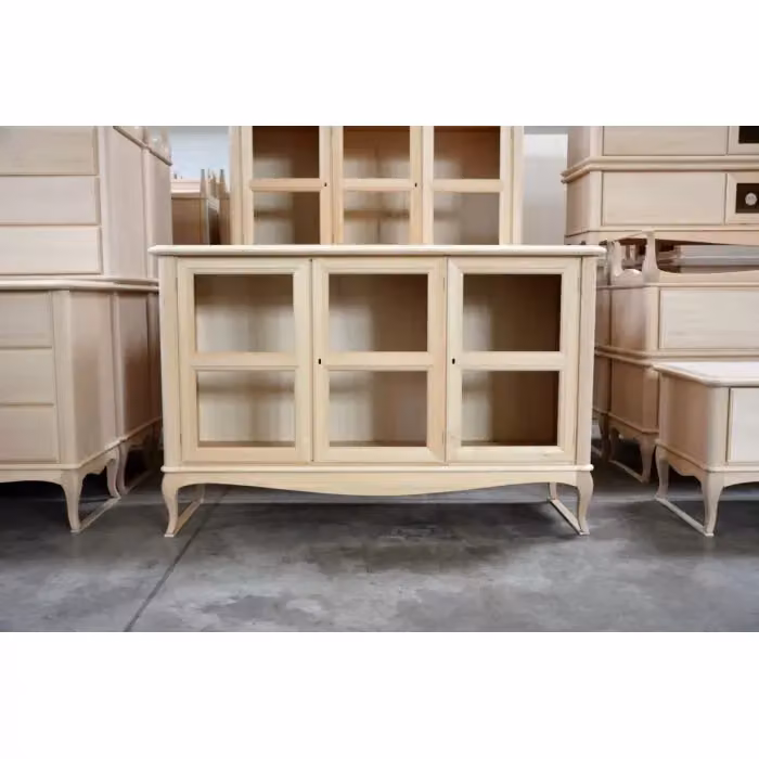 Credenza classica a 3 porte in legno grezzo Mobili 2G L/P/H: 141 x 47 x 90 cm