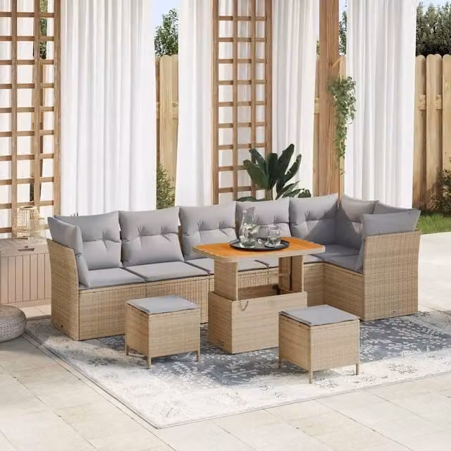 vidaXL Set Divano da Giardino Moderno a L con 9 Pezzi, Colore Beige e Grigio