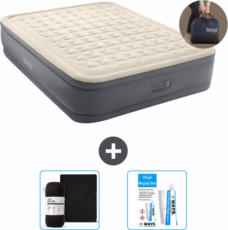 Intex Airbed - 2 persone - 152 x 203 x 46 cm - Grigio - Incluso pompa - lenzuolo e kit di riparazione
