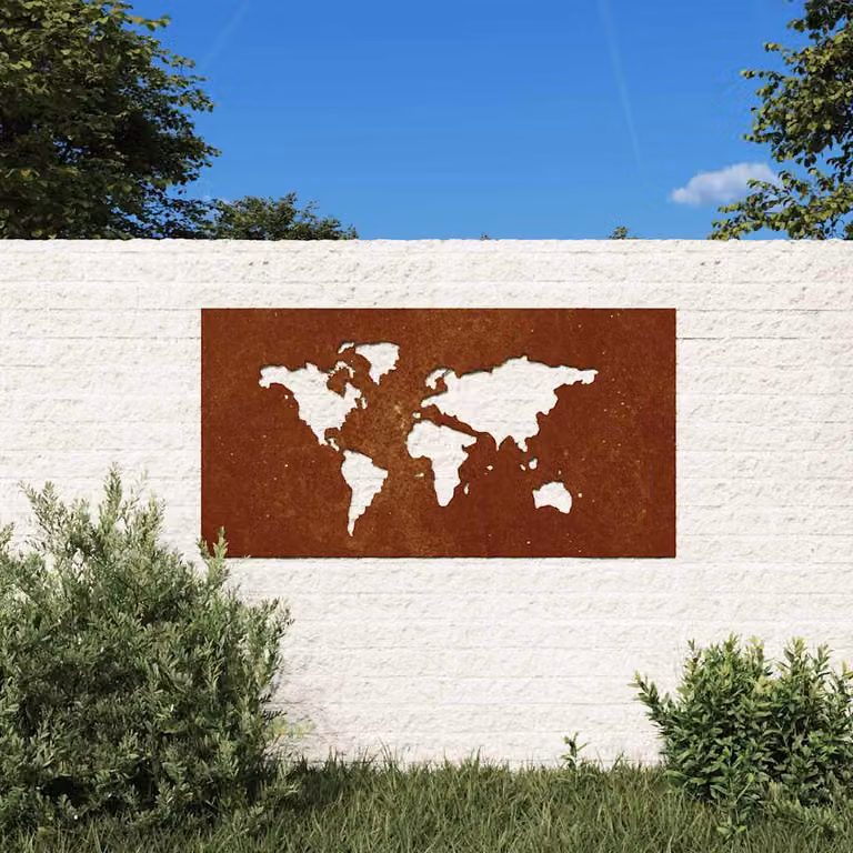 Decorazione da muro per giardino con mappa del mondo vidaXL in acciaio corten color marrone, L: 105 cm, H: 55 cm