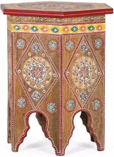 Sgabello etnico in legno di mango dipinto a mano con decorazioni floreali multicolore Giner Y Colomer – 1