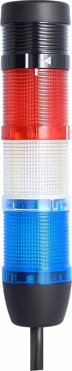 Colonna segnaletica STEX24 blu-bianco-rossa, 50 mm, 24 V CA/CC, luce lampeggiante a LED con cicalino, cavo da 0,6 metri, SS50-B3/24 133