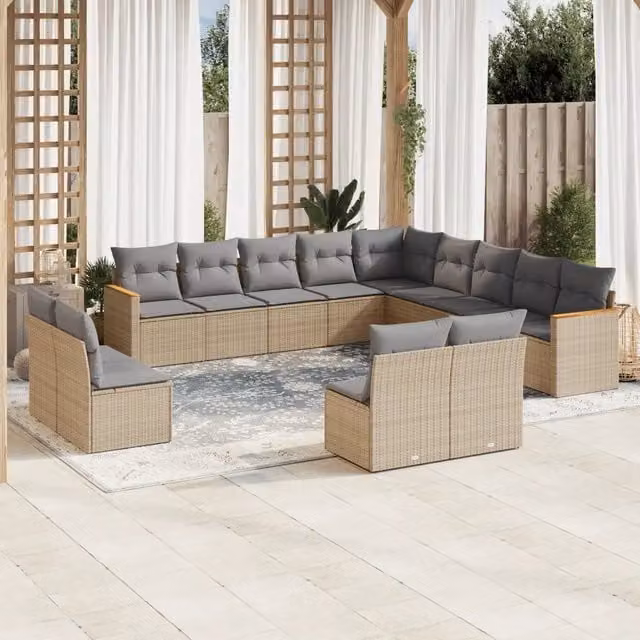 Set Divano da Giardino a L vidaXL in Polyrattan con Cuscini Beige e Grigio e Struttura in Metallo