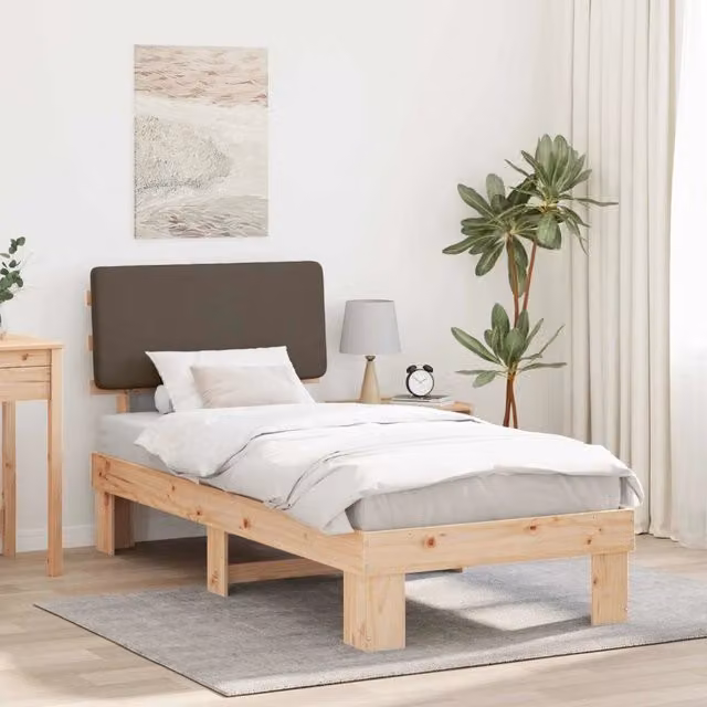 Letto con Testiera Talpa vidaXL in Pino Massello e Tessuto Beige L/P/H: 100 x 200 cm