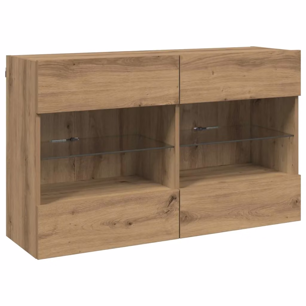 Credenza TV sospesa in legno Rovere marrone con illuminazione integrata e design minimalista L: 98,5 cm, P: 30 cm, H: 60,5 cm – 2
