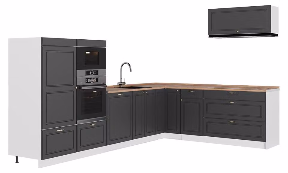 Cucina angolare completa Vicco Fame-Line Oro-antracite rustico/Bianco 327 x 227 cm, PL Rovere, Model 64413