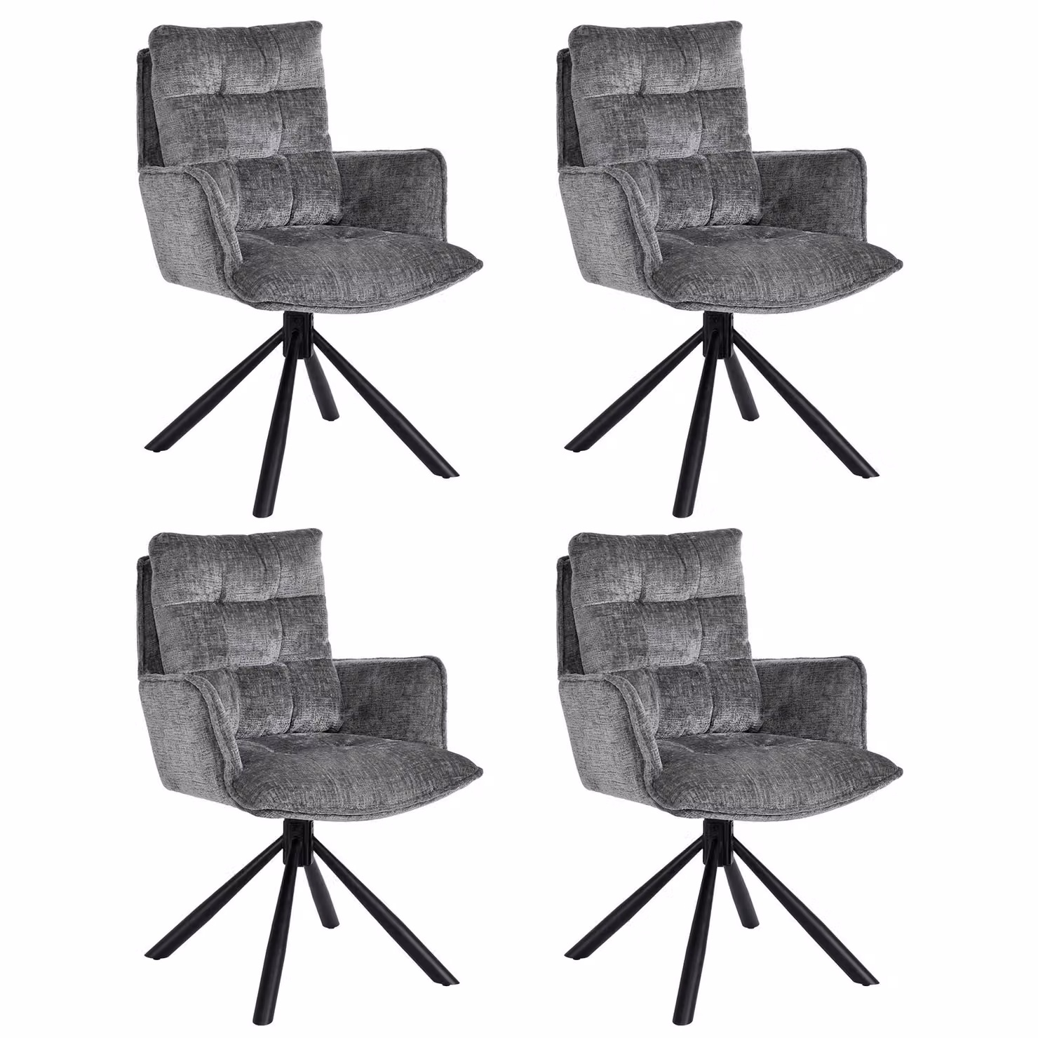 Duhome Sedia da pranzo girevole a 360° Set di 4 poltrone lounge Sedia in ciniglia con funzione di ritorno per ufficio, cucina, soggiorno, camera da letto, grigio