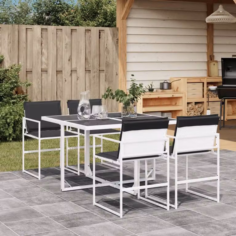 Set da pranzo da giardino vidaXL in metallo e vetro con 5 sedie, Bianco e Antracite