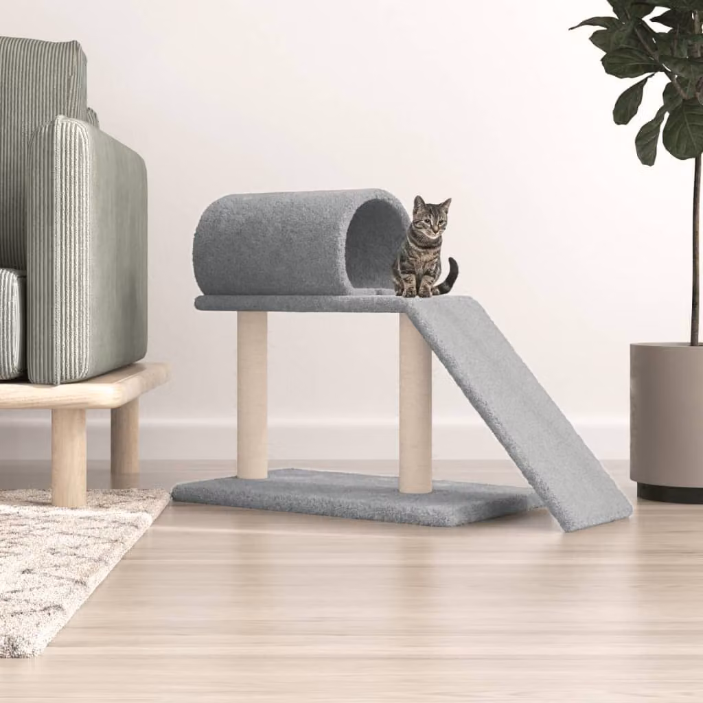 vidaXL Tiragraffi per Gatti con Tunnel, Scaletta e Giocattoli Integrati, Grigio Chiaro, Altezza: 55,5 cm