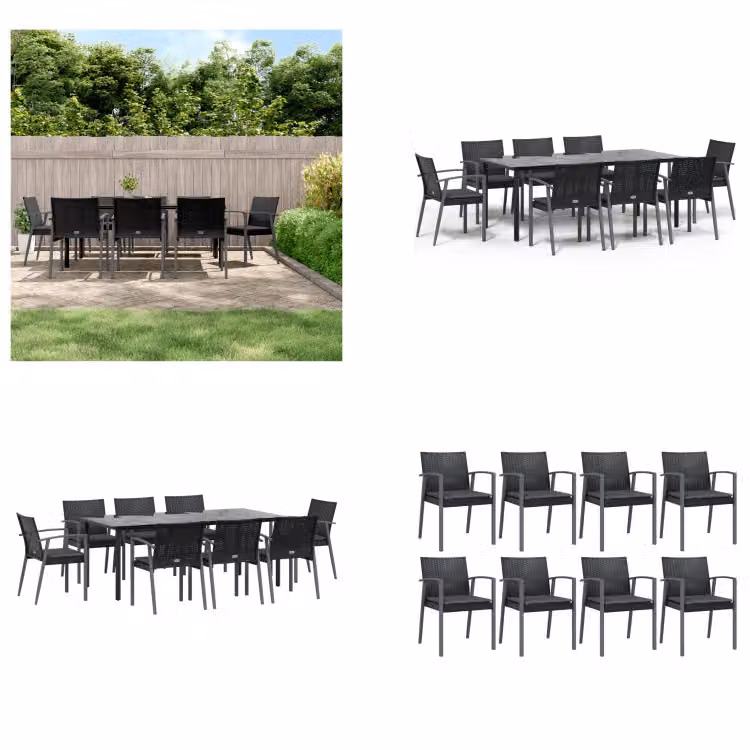 vidaXL Set da pranzo da giardino 9 pezzi con cuscini in polirattan e acciaio - Set da pranzo da giardino - Set da pranzo da giardino - Set da pranzo da esterno