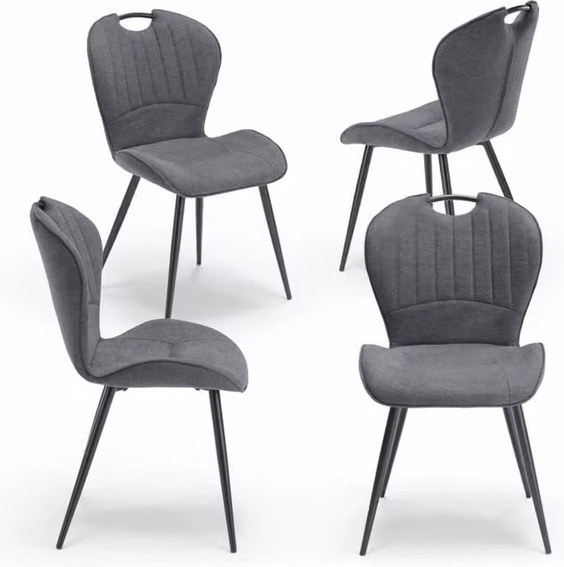 Set 4 sedie imbottite per sala da pranzo CLARA, design moderno, gambe coniche robuste in metallo, rivestimento in tessuto idrorepellente morbido al tatto colore Grafite