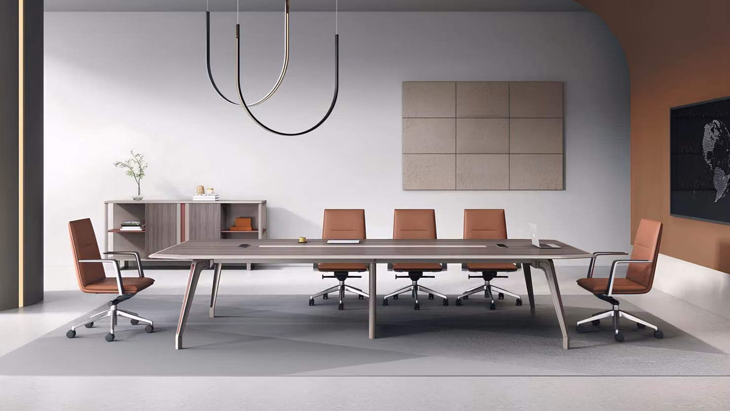 Set da ufficio moderno composto da tavolo da riunione e credenza per ambienti professionali