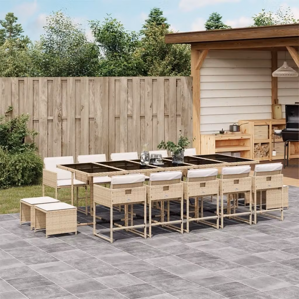 Maison Exclusive - Set da Pranzo da Giardino 15 pz con Cuscini Beige in Polyrattan