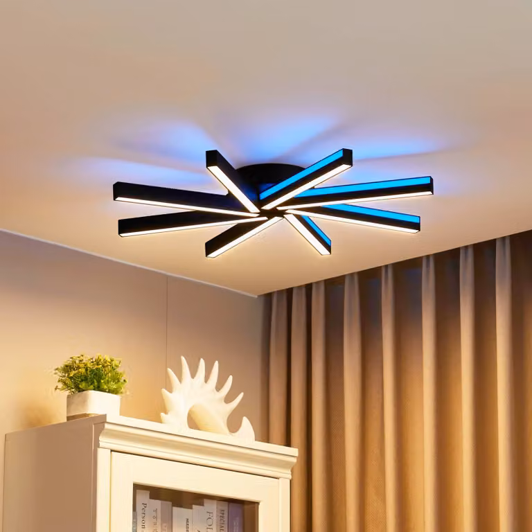 Plafoniera smart Tjado Lucande, dimmerabile, Nero, Soggiorno / Sala da pranzo, Metallo, Moderno