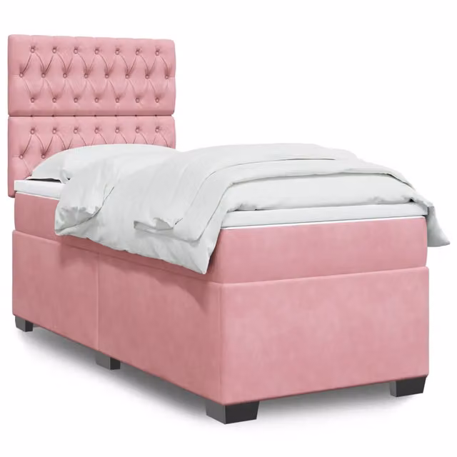 Letto con Giroletto a Molle e Materasso vidaXL in Velluto Rosa e Bianco L/P/H: 90 x 200 cm