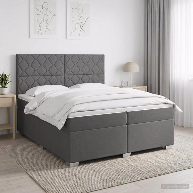 Letto box spring vidaXL con materasso a molle insacchettate, Grigio Scuro, L/P: 200 x 200 cm