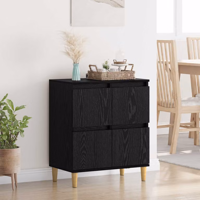 Credenza vidaXL in legno ingegnerizzato MDF stile rustico, Colore Nero e Beige, L: 60 cm, P: 35 cm, H: 70 cm