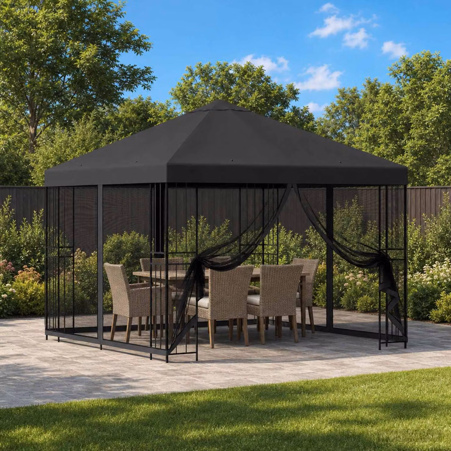 vidaXL Gazebo da giardino con pareti laterali in poliestere e struttura in acciaio zincato, Antracite, L: 300 cm, P: 300 cm, H: 276,5 cm