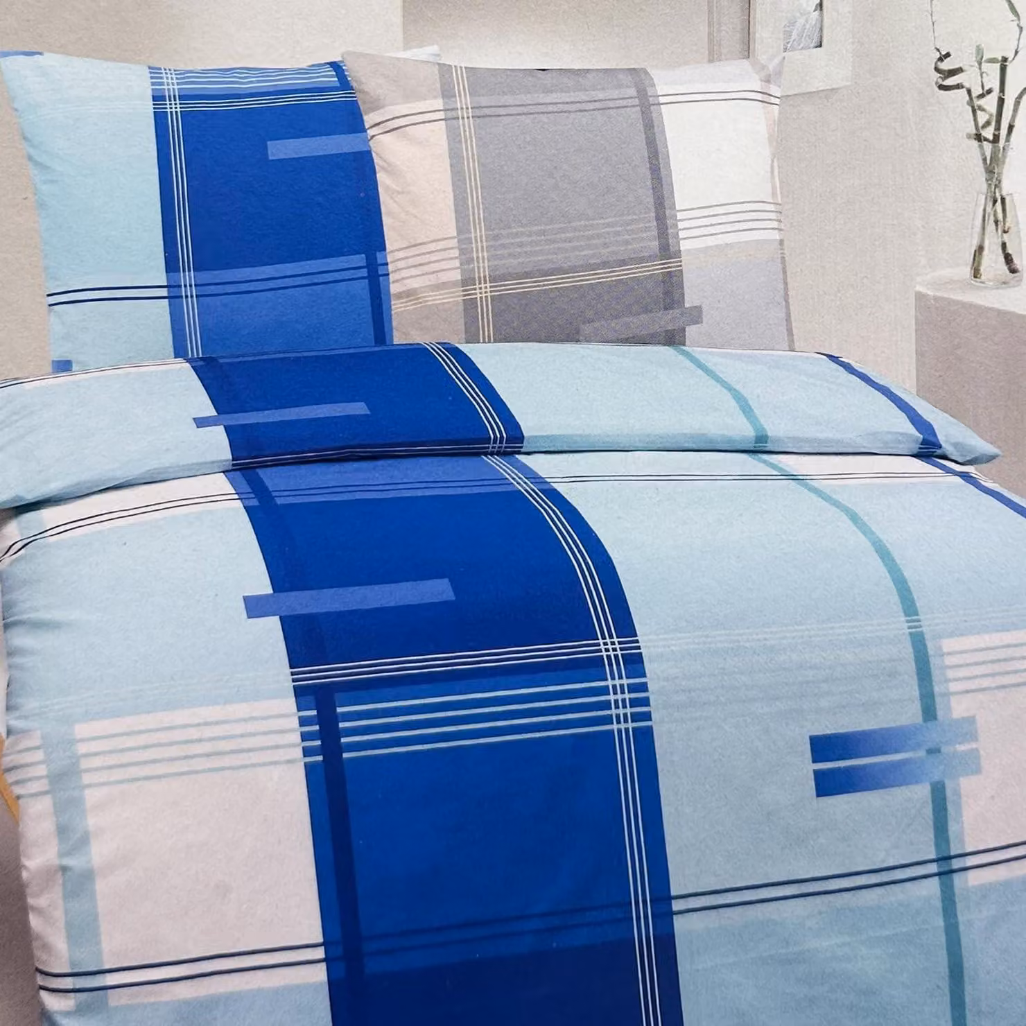 Set di 4 lenzuola con copripiumino in microfibra - Grigio - 135 x 200 cm
