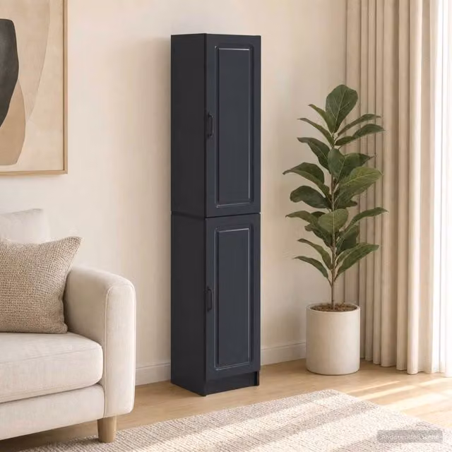 Set di 2 armadi vidaXL neri in legno MDF con ante a battente per soggiorno o ufficio in casa – 1