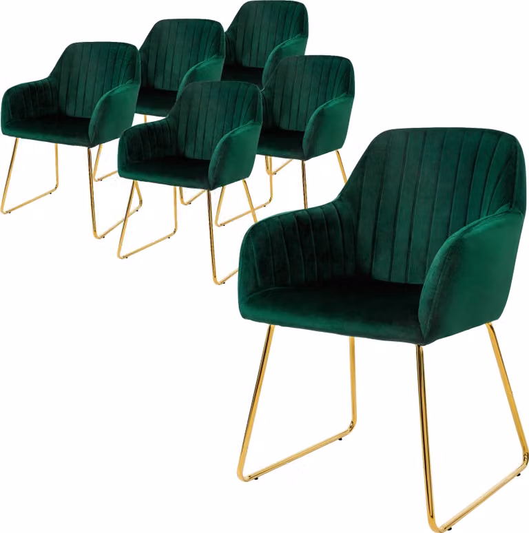 ML-Design set di 6 sedie da pranzo con schienale, verde, in velluto