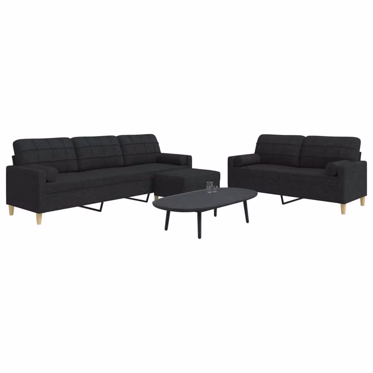 Maison Exclusive - Set divano a 3 pezzi con poggiapiedi e cuscini decorativi in tessuto nero
