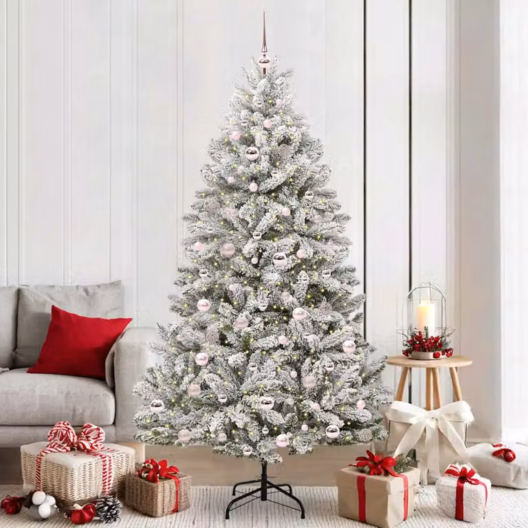Albero di Natale artificiale moderno vidaXL verde e bianco con 300 LED bianco caldo in PVC e metallo, Altezza: 210 cm