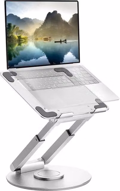 Stanza di supporto per laptop - Stanza di supporto per laptop portatile in alluminio con piede di rotazione 360° e 6 livelli di regolazione di altezza - per laptop/notebook fino a 39,37 cm (argento)