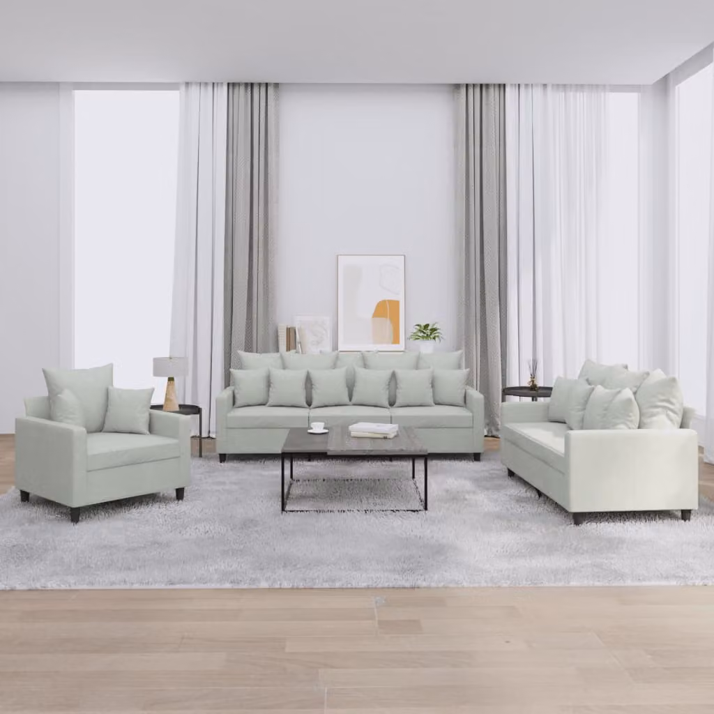 Set di divani 3 pezzi vidaXL in velluto grigio con cuscini per soggiorno moderno – 1