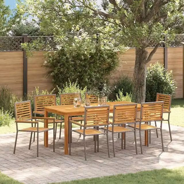 Set da Pranzo per Giardino 9 pz Grigio Legno di Acacia Massello 3365545