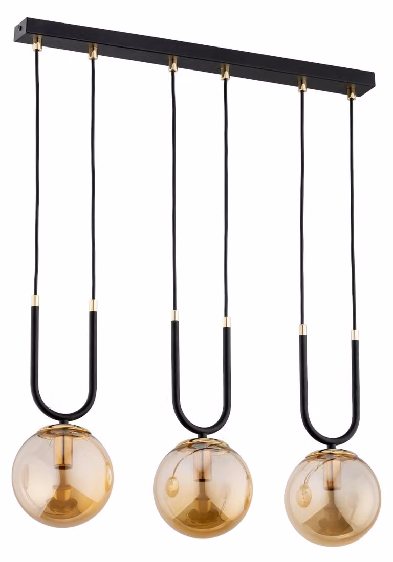 Lampada a sospensione GEMMA nero-ambra-oro 3xE14x10W metallo, dimensioni: 75x15x60 cm, IP20, Alfa