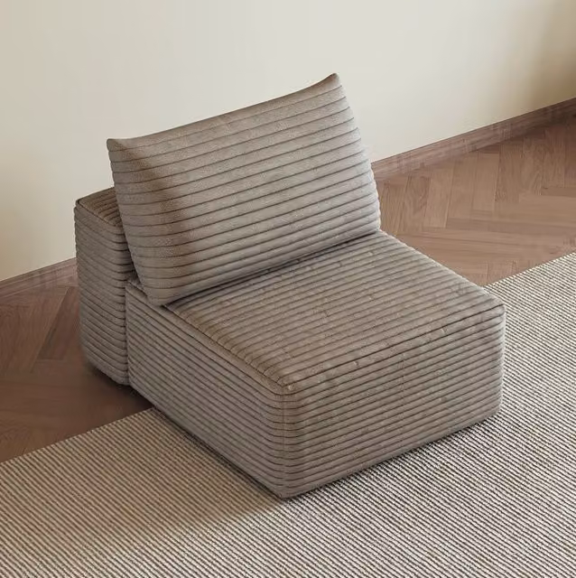 Divano singolo REDOM in tessuto corduroy color marrone con struttura imbottita e braccioli