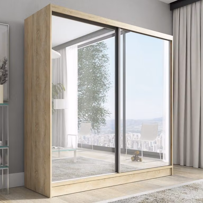 Armadio a battenti, a 2 ante con specchio IVAR 200 cm (marrone)