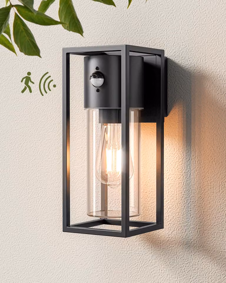 Lampada da parete con sensore di movimento, grado di protezione IP44, colore nero, 27 cm
