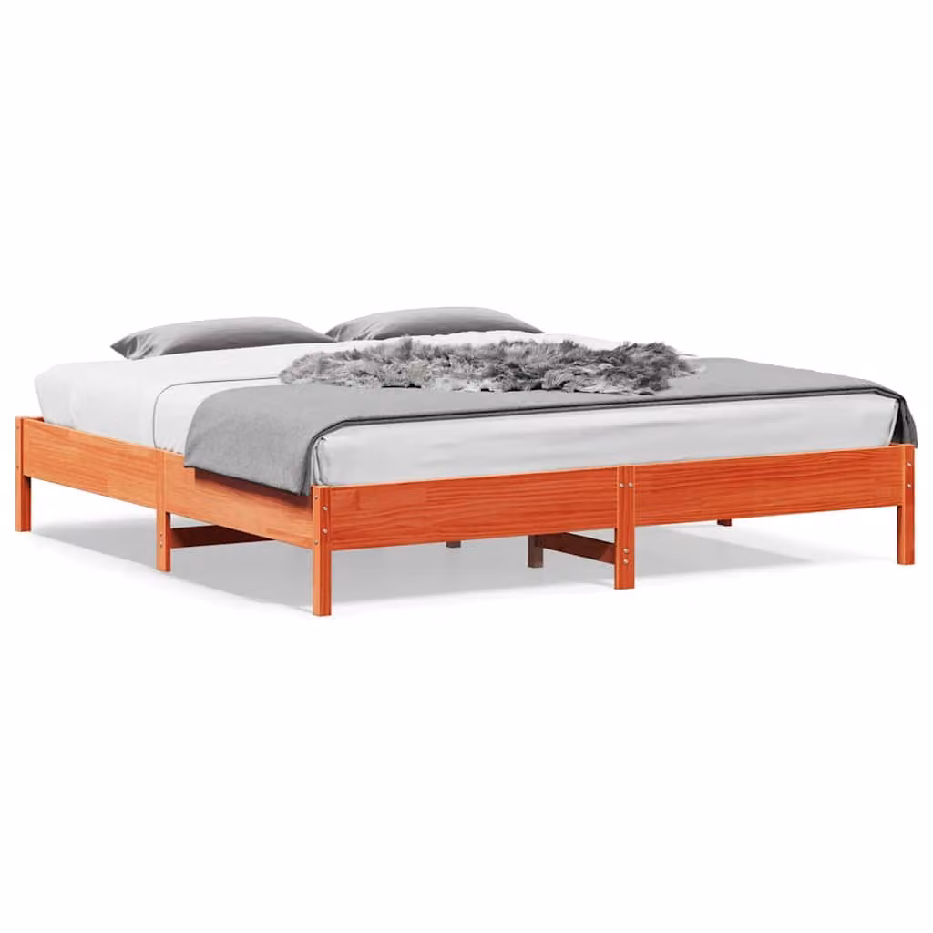 Letto in legno di pino vidaXL color marrone cera con doghe piatte, L/P: 200 x 200 cm