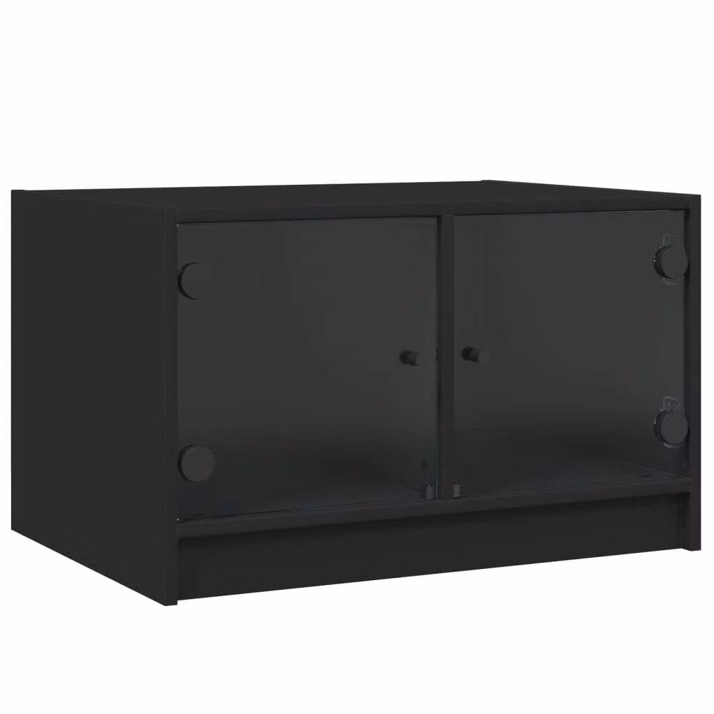 Tavolino da Salotto con Ante in Vetro Nero 68x50x42 cm