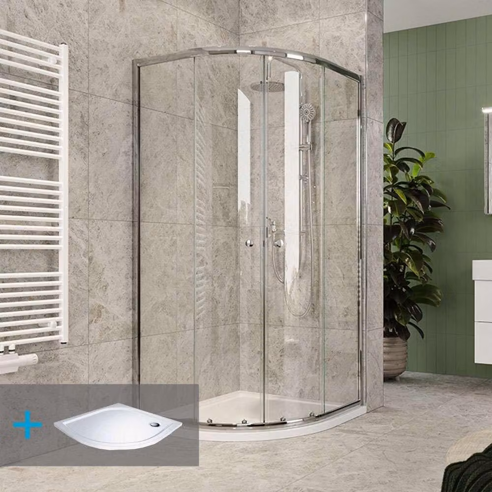 Mereo Set doccia in Kora Lite, quarto di cerchio, 80 cm, cromo ALU, vetro trasparente e vassoio in marmo incl. sif. - CK35133ZM