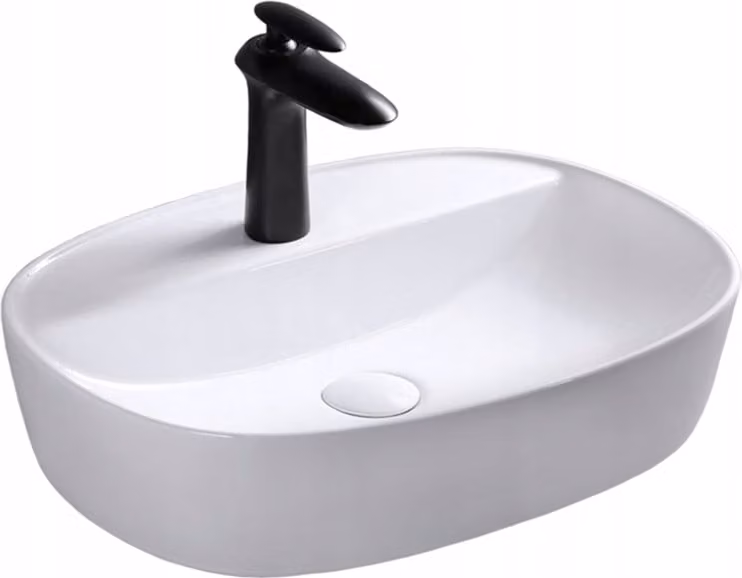 Lavabo in Vetroceramica bianca, con superficie lucida, dimensioni 60x40x12 cm