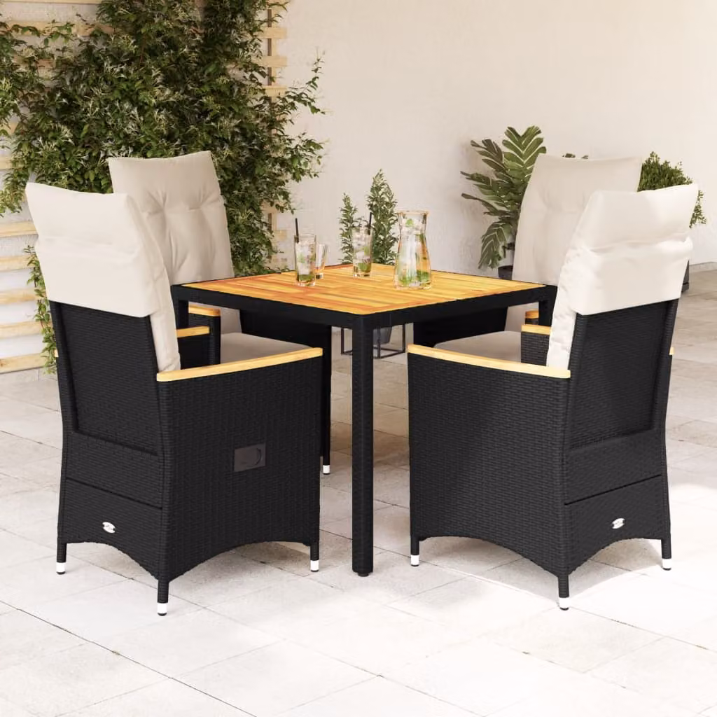 Set da pranzo da giardino moderno vidaXL in legno di acacia oliato e polyrattan nero e bianco con 5 pezzi – 1