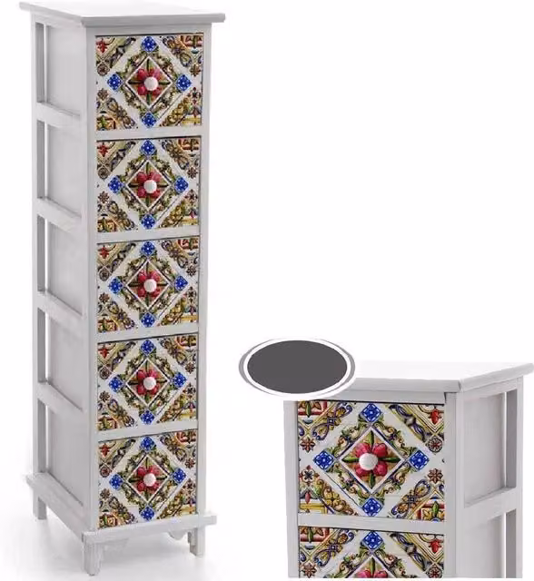 Trade Shop - Cassettiera 5 Cassetti Slim Decorata Salvaspazio Salotto Camera 98x26x32cm 829413 -