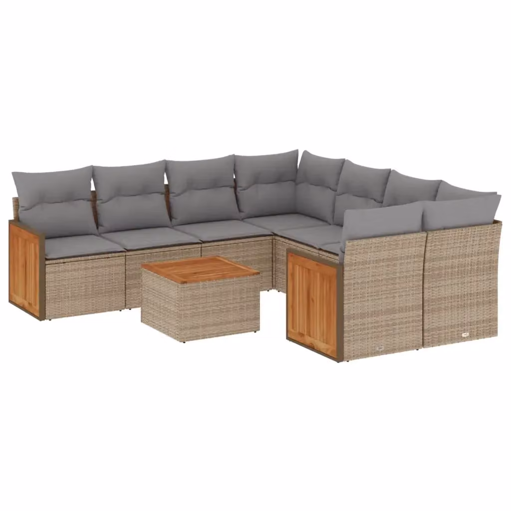 vidaXL Set Divano da Giardino a L 9 pz in Polyrattan con Cuscini Beige e Tavolino da Esterno – 2